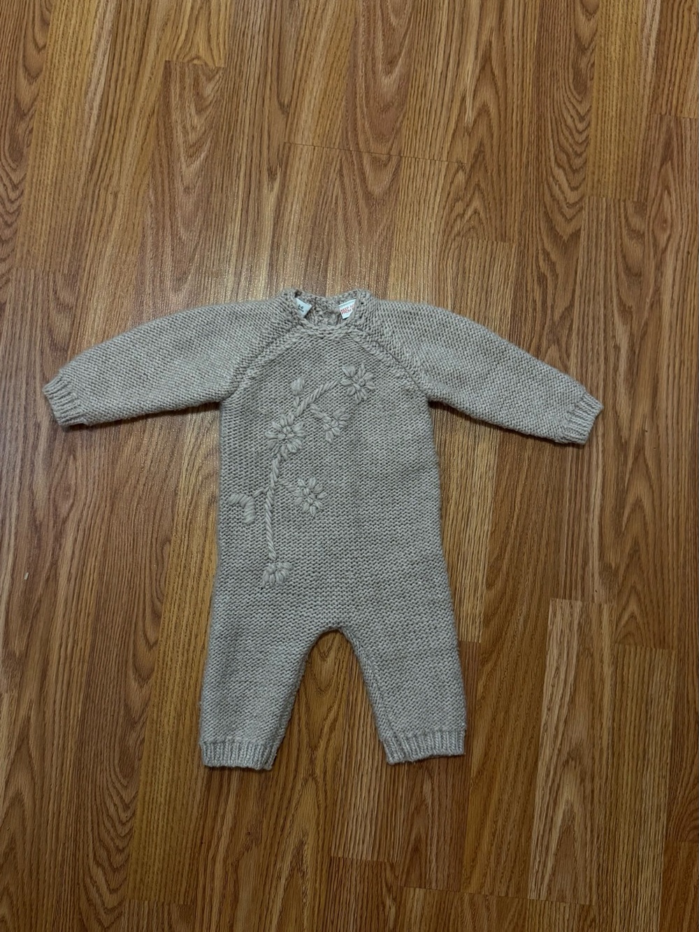 Zara Cream Knit Floral-Embroidered Baby One-Piece